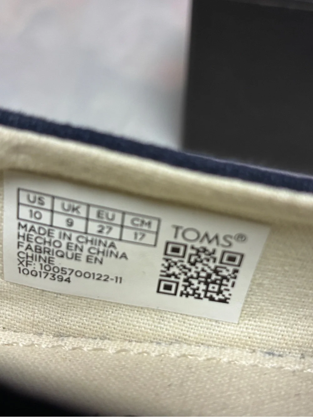 TOMS Classic Alpargata Canvas Toddler Slip On Shoes Navy Blue Size 10 Hook Loop